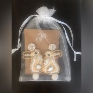 Plunder Beaded Bunny Drop Earrings in White and Cream